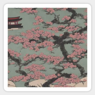 Japanese sakura, ukiyo e style art Sticker